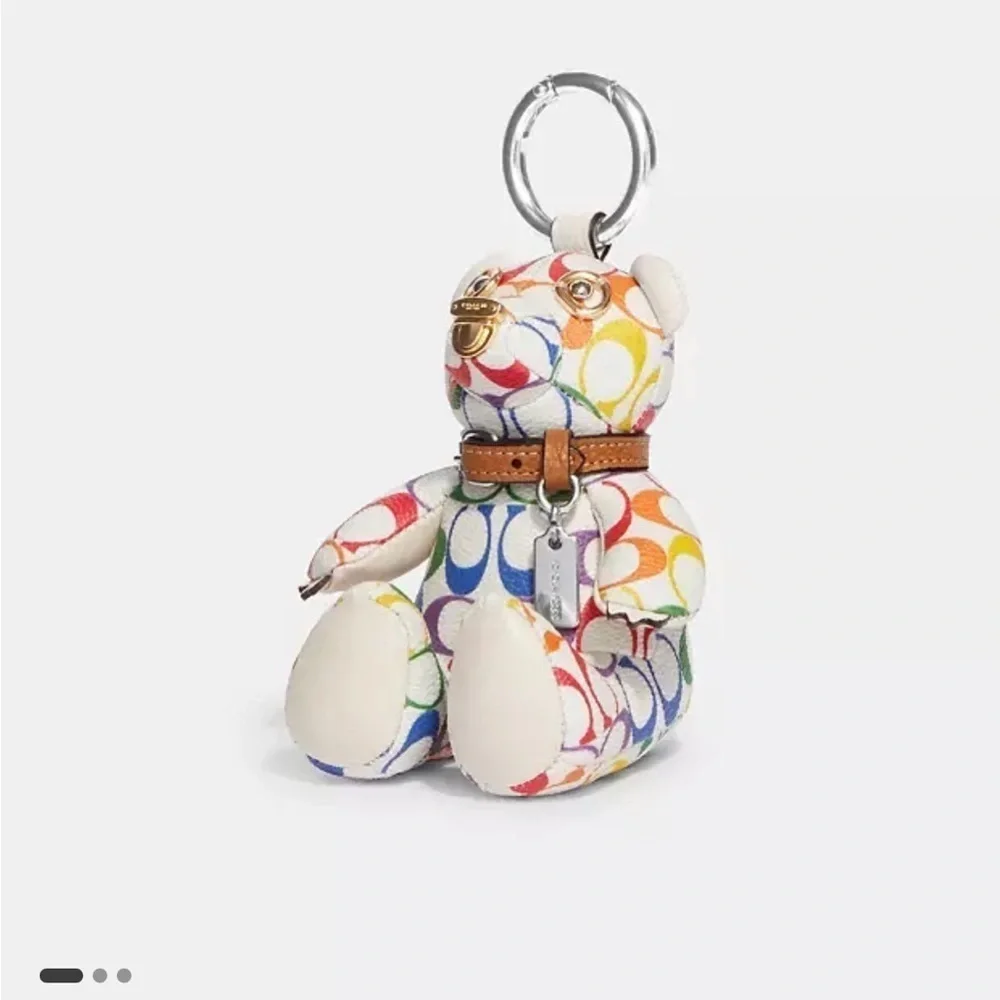 New Coach Bear Bag Charm In Rainbow Signature Canvas